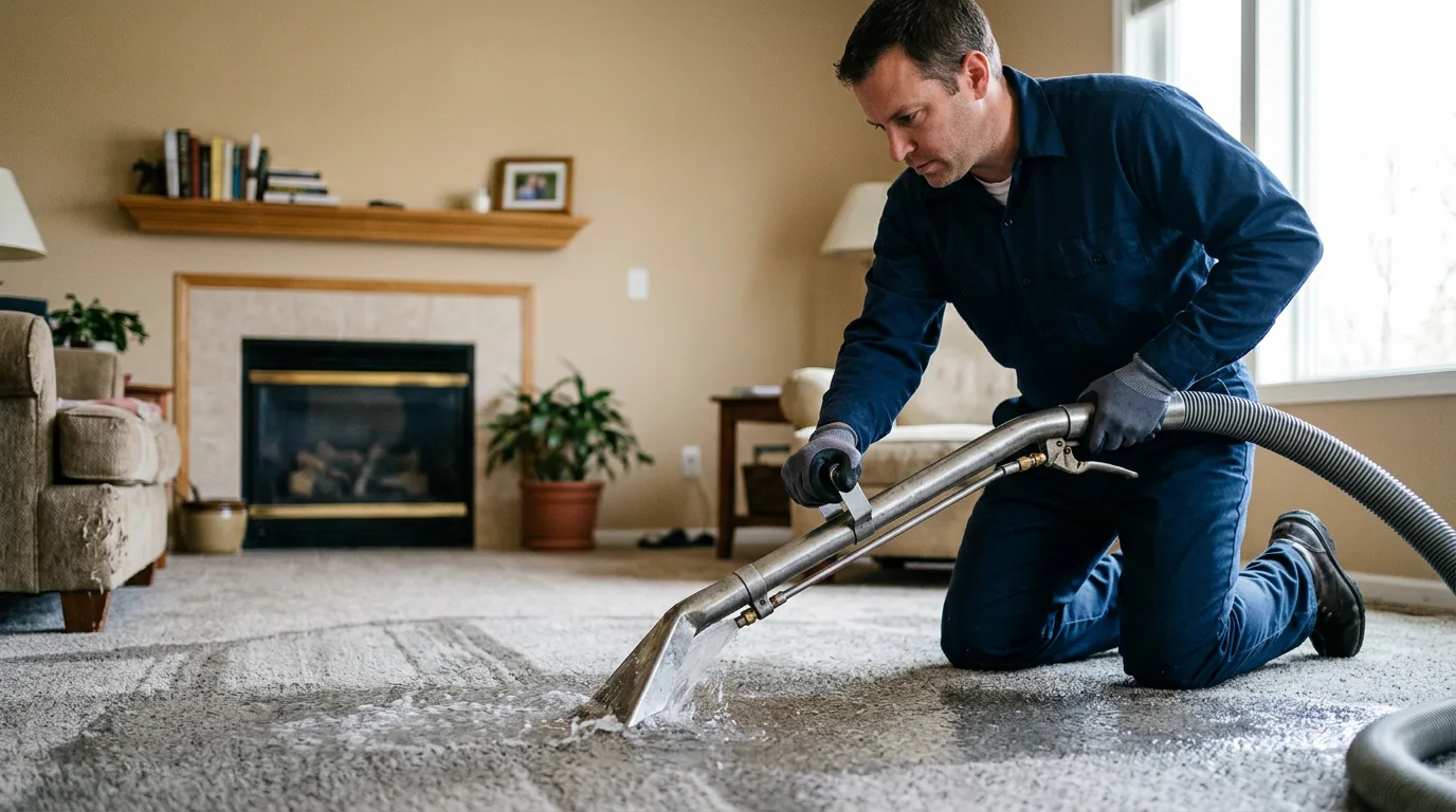 Water damage restoration technician working near Batavia, IL
